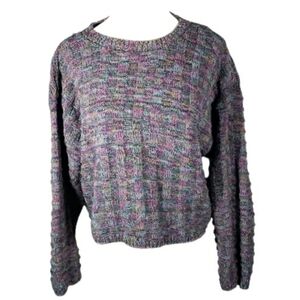 Vtg Geofrey Beene Sweater L Textured Tweed Knit Boatneck Cropped Big Sleeves